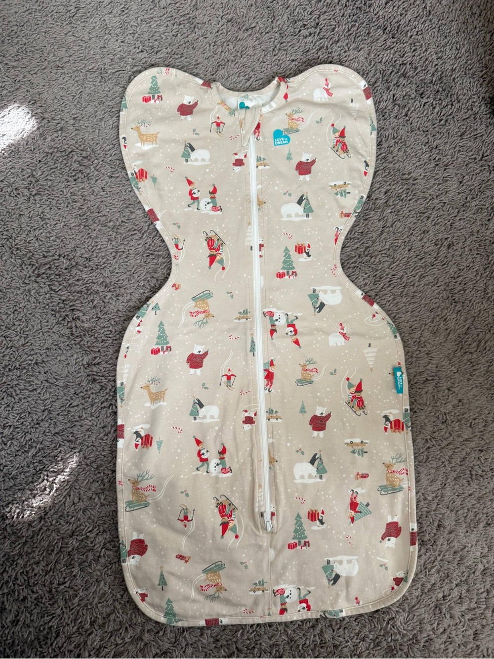 Love to Dream Holiday Print Beige Swaddle Sleep Sack